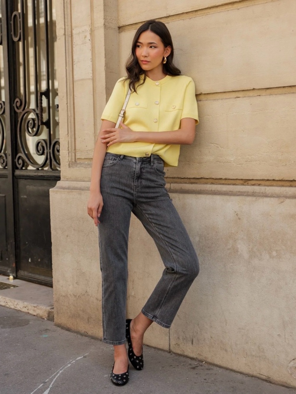 Oraije Paris Solange Denim High Waist Ankle Straight Jeans Gray US Size 8 NWT